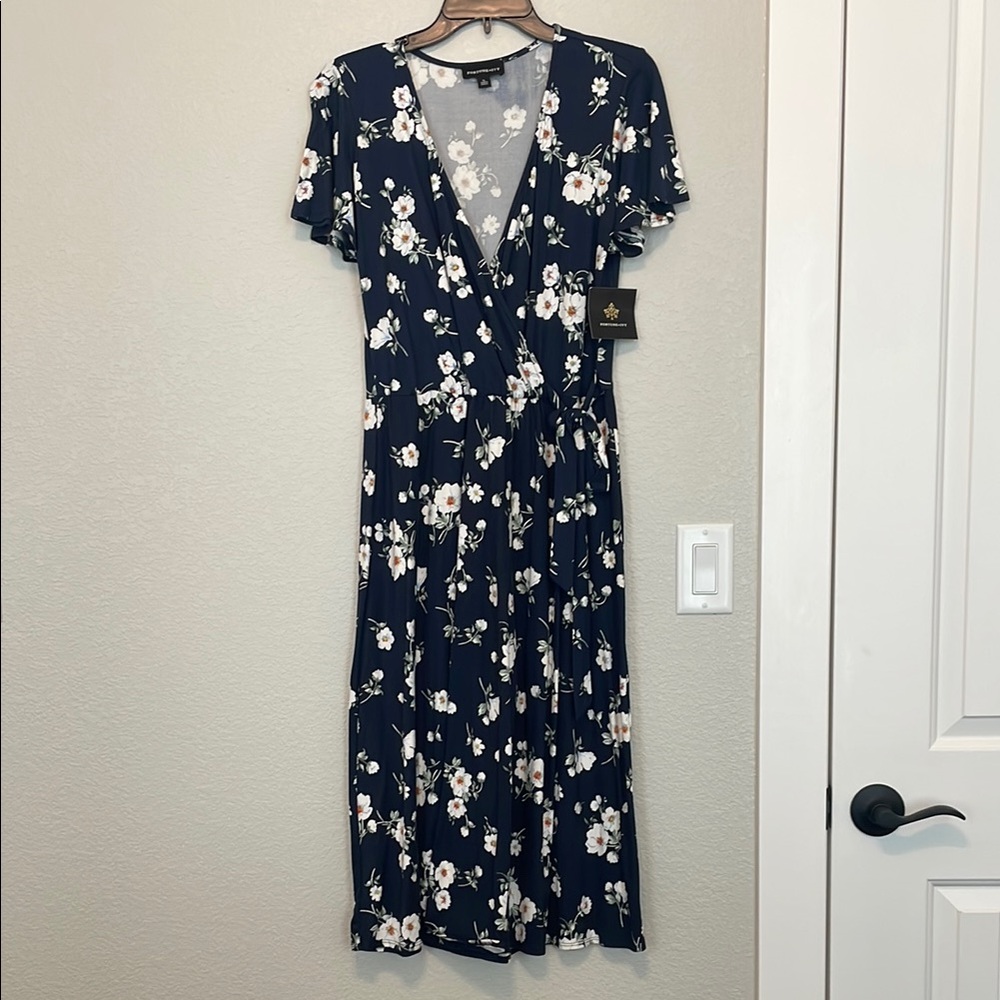 Floral Wrap Dress in Navy by [Brand]